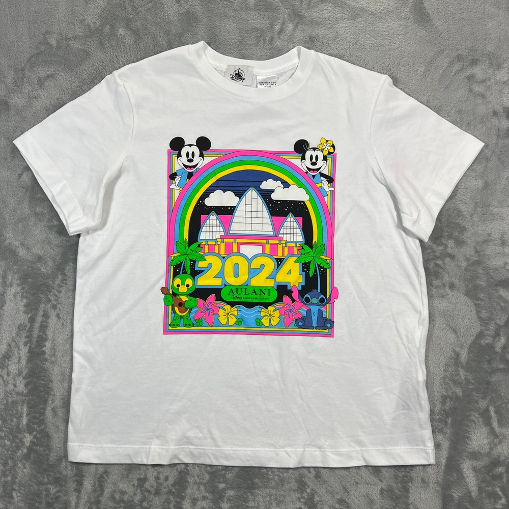 Disney Aulani 2024 Graphic T Shirt Adult XS White Mickey Minnie Stitch Tee Vacay